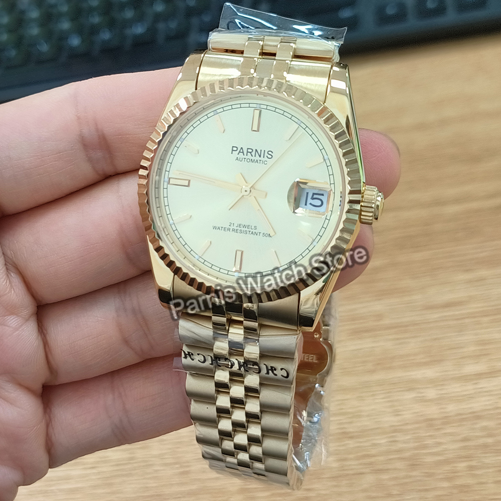 Parnis 36mm Gold Color Luminou - Rolex Watch Datejust ulasan dan harga