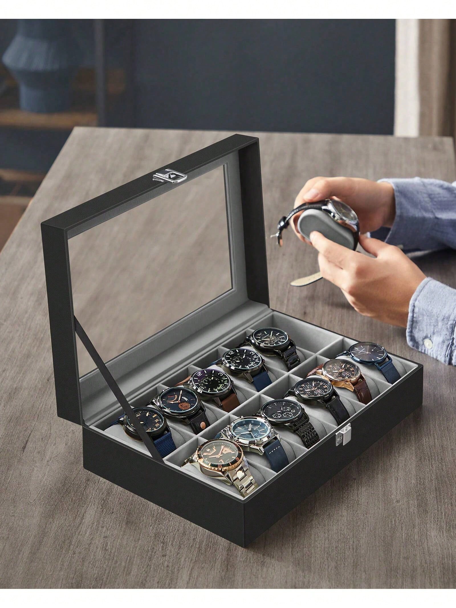 12-Slot Lockable Watch Box wit - Jewelry And Watches Box ulasan dan harga