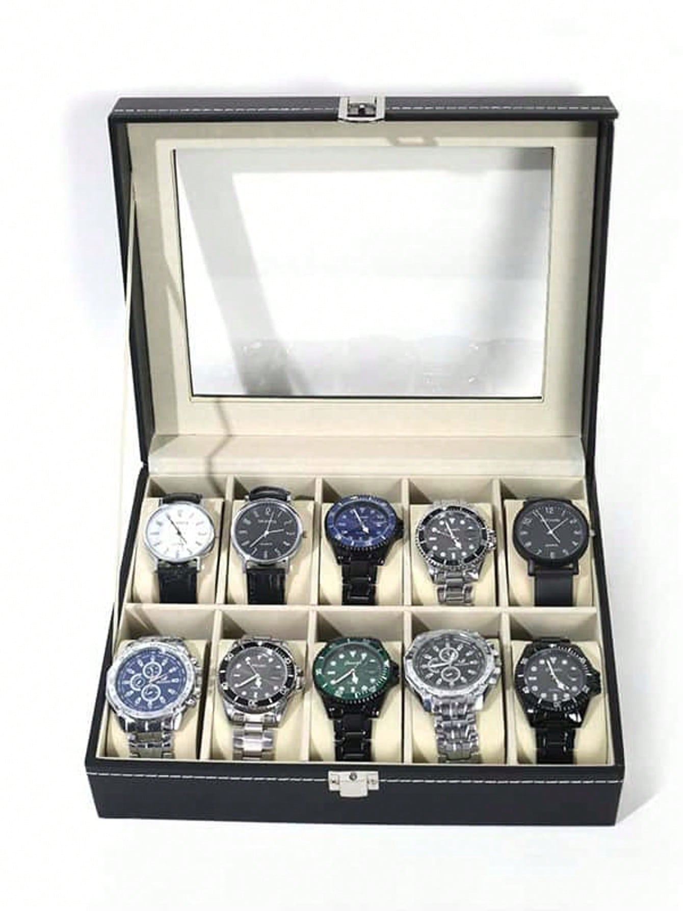 Leather Watch Box with Lock, L - Jewelry And Watches Box ulasan dan harga