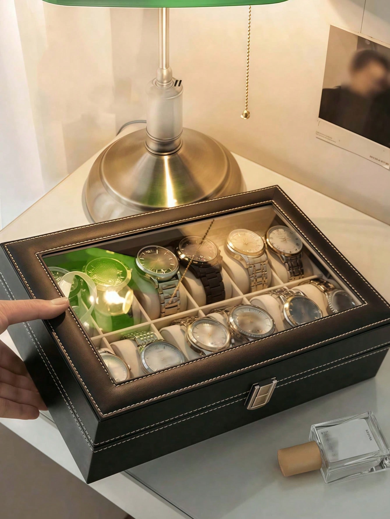Leather Watch Box with Lock, L - Jewelry And Watches Box ulasan dan harga