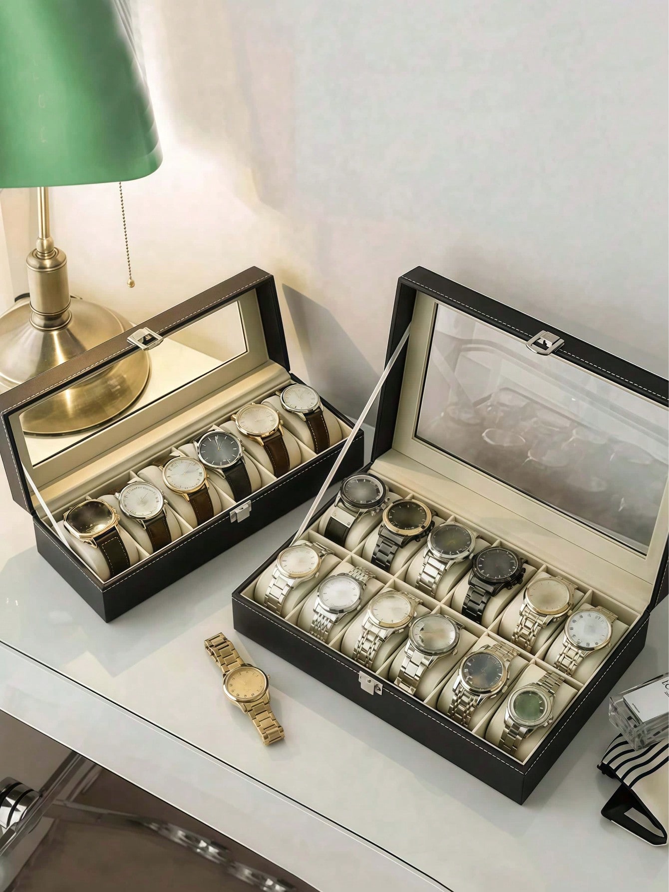 Leather Watch Box with Lock, L - Jewelry And Watches Box ulasan dan harga