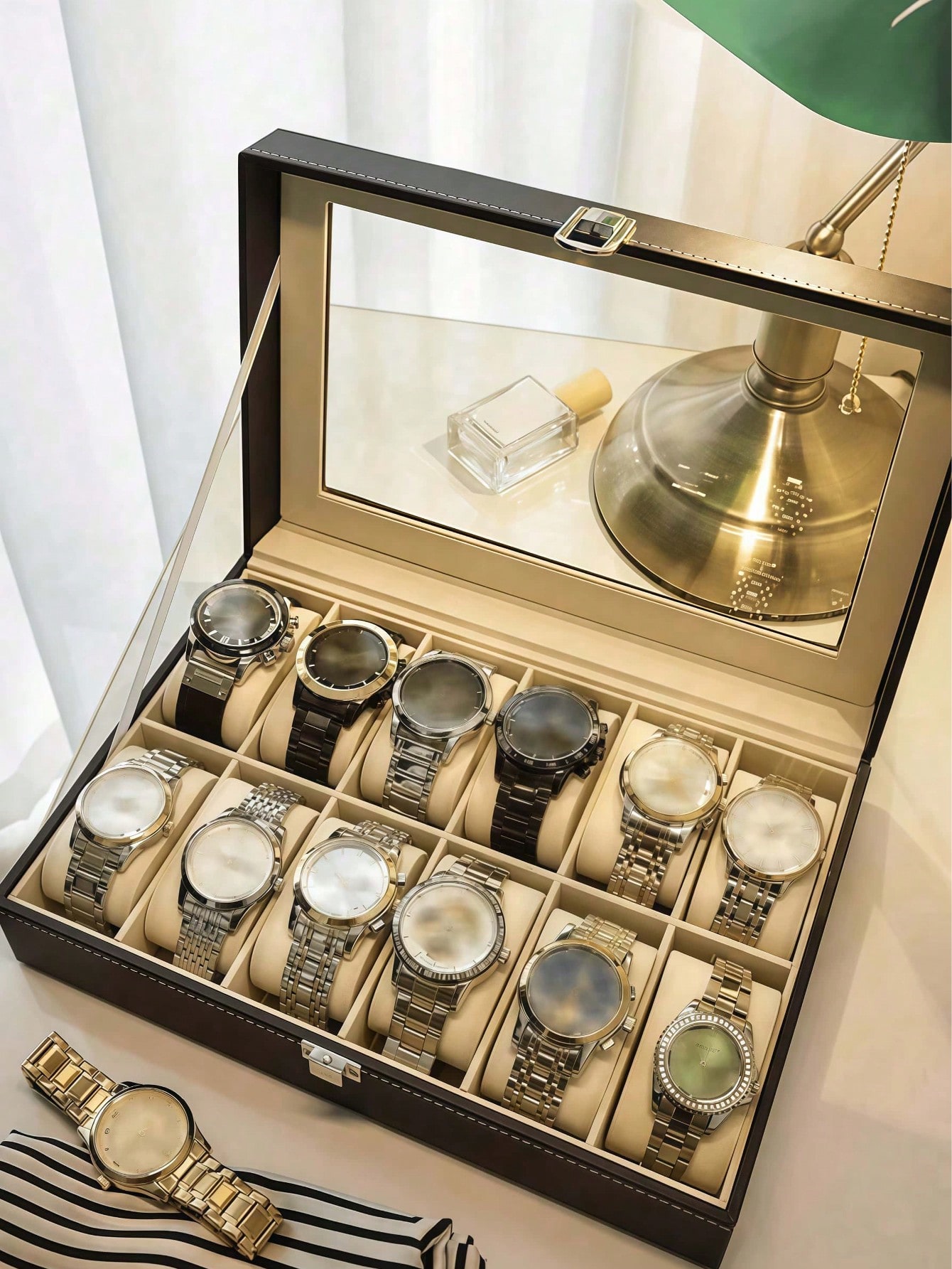 Leather Watch Box with Lock, L - Jewelry And Watches Box ulasan dan harga